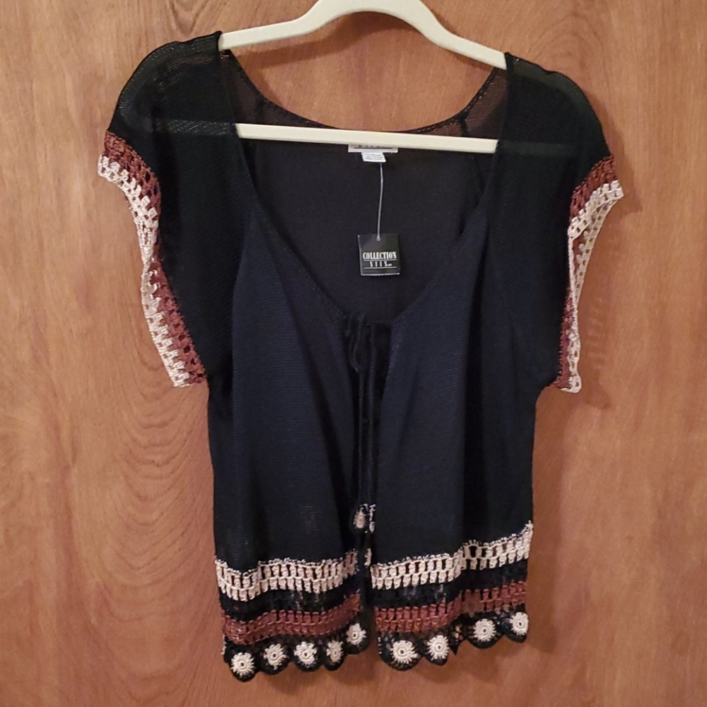 M Crochet open tie sweater